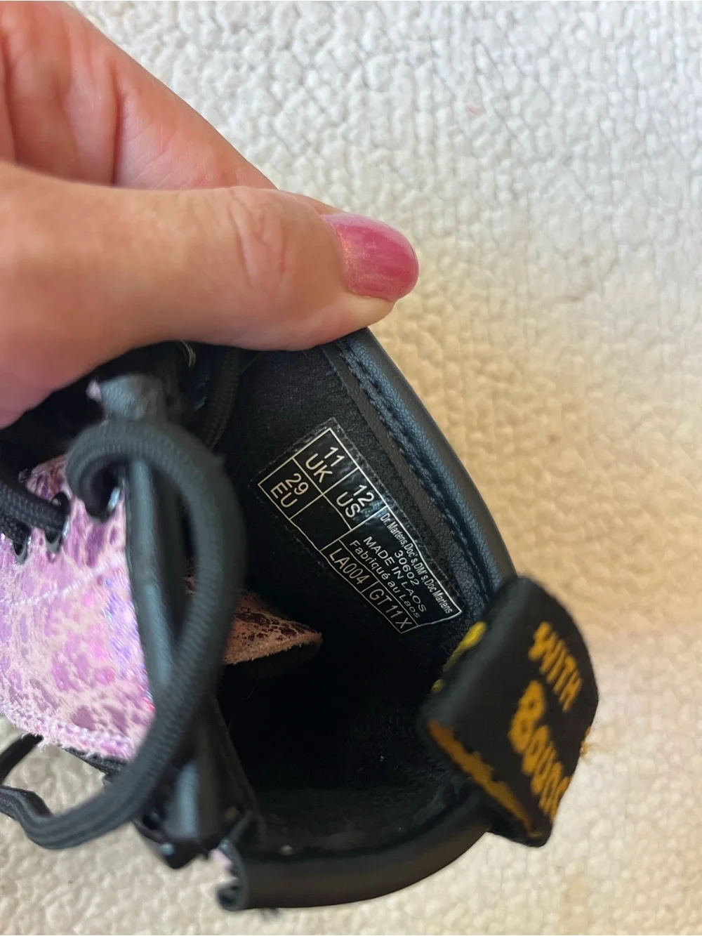DR. MARTENS JUNIOR 1460 CRINKLE PINK COMBAT BOOTS SIZE 12
